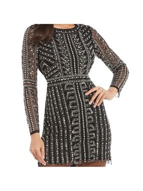 Gianni Bini Black Embellished Long-Sleeve Cocktail Dress mini